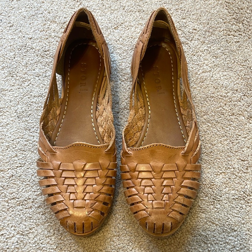 STORI Brown Woven Leather Flats